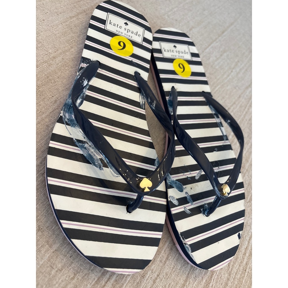 Kate Spade Nassau Flip Flops Navy White Striped Thong Sandals Womens Size 9